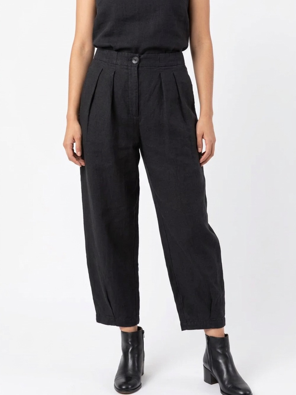 ZARA | Black High-Rise Pleated Linen-Blend Barrel Leg Pants Women’s Size Large